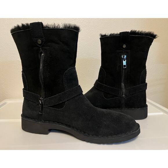 UGG Lined Boots Black Aveline Harness Strap Suede Womens Size US 5/EU 36 1112469 - Picture 9 of 13